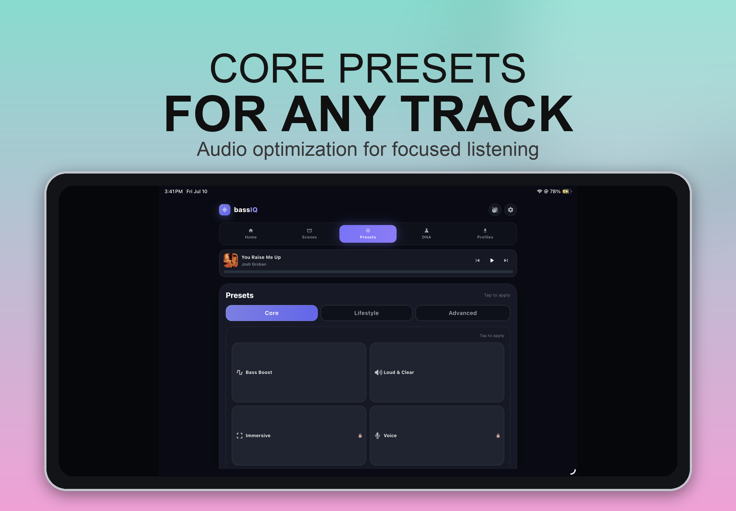 bassIQ core presets on iPad
